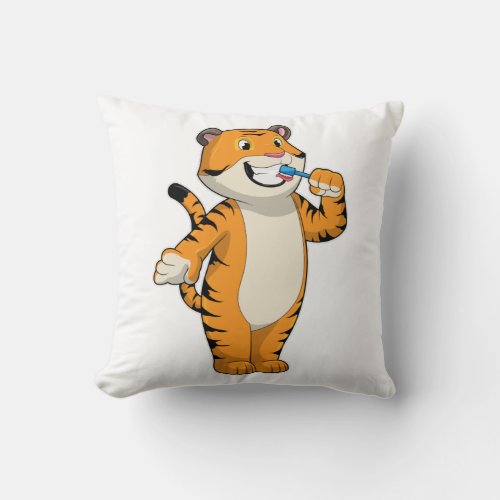 Tiger with Toothbrush Throw Pillow