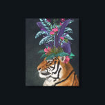 Tiger with Tropical Headpiece Canvas Print<br><div class="desc">Hot House Tiger 2 by Fab Funky. A tiger rests with tropical flowers and greenery atop its head like a headpiece.| 192437GG</div>