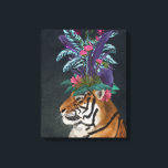 Tiger with Tropical Headpiece Canvas Print<br><div class="desc">Hot House Tiger 2 by Fab Funky.  A tiger rests with tropical flowers and greenery atop its head like a headpiece.| 192437GG</div>