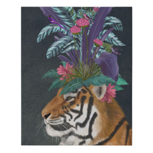 Tiger with Tropical Headpiece Faux Canvas Print