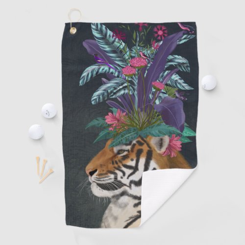 Tiger with Tropical Headpiece Golf Towel