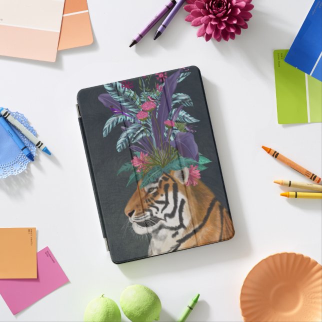 Tiger with Tropical Headpiece iPad Pro Cover (Desk)