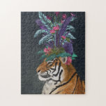 Tiger with Tropical Headpiece Jigsaw Puzzle<br><div class="desc">Hot House Tiger 2 by Fab Funky.  A tiger rests with tropical flowers and greenery atop its head like a headpiece.| 192437GG</div>