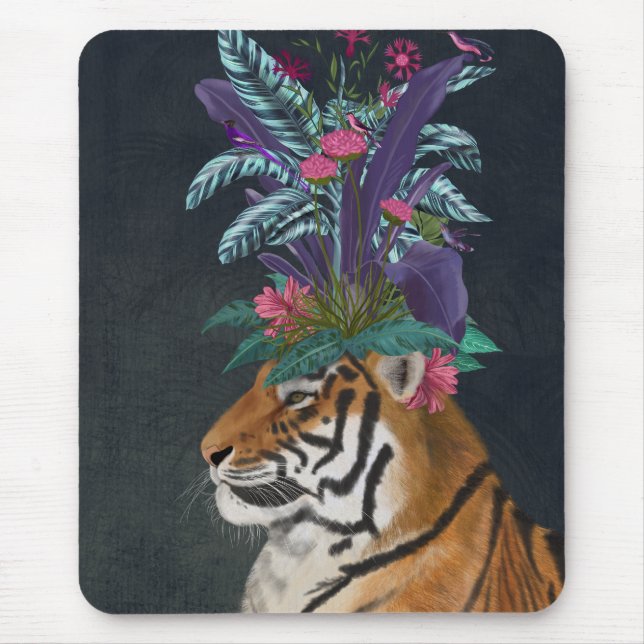 Tiger with Tropical Headpiece Mouse Pad (Front)