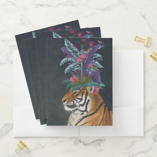 Tiger with Tropical Headpiece Pocket Folder