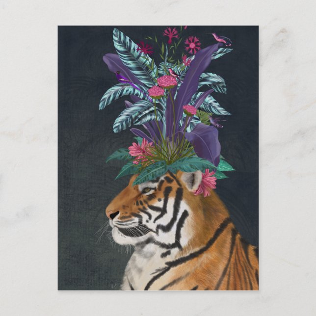 Tiger with Tropical Headpiece Postcard (Front)