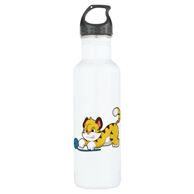Tiger with Woll yarn ball Stainless Steel Water Bottle (Front)