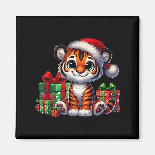 Tiger Xmas Lighting Santa Hat Tiger Christmas  Magnet (Front)