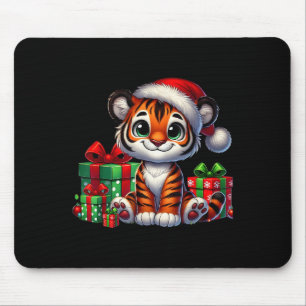 Tiger Xmas Lighting Santa Hat Tiger Christmas  Mouse Pad