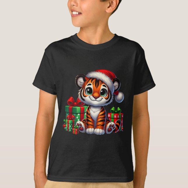 Tiger Xmas Lighting Santa Hat Tiger Christmas  T-Shirt (Front)