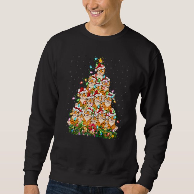 Tiger  Xmas Lights Santa Tiger Christmas Tree Sweatshirt (Front)