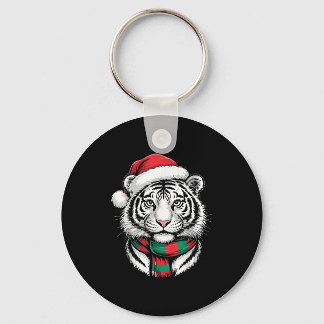 Tiger Xmas Santa Hat F Christmas Costume  Keychain (Front)