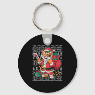 Tiger Xmas Sweater Style Ugly Santa Bengal Tiger C Keychain