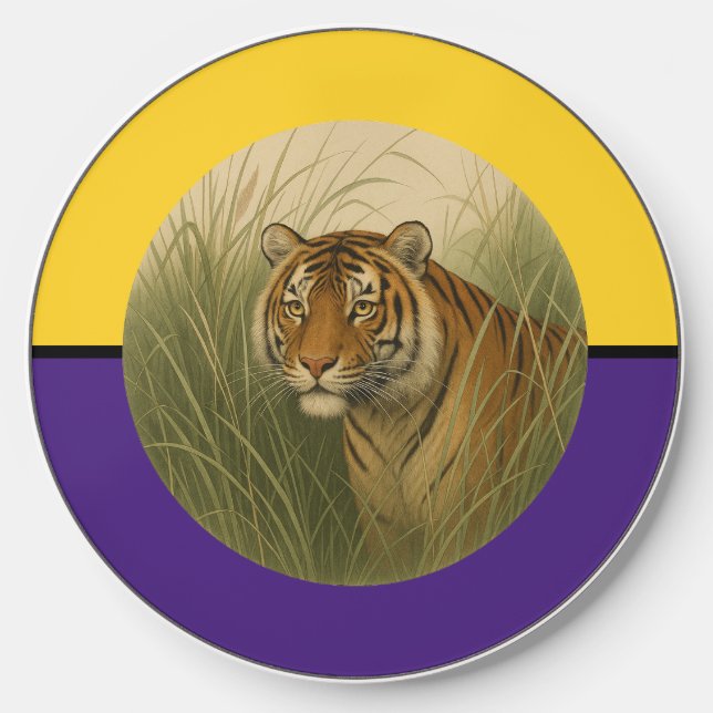 Tiger Yellow and Purple Wireless Charger (Front)