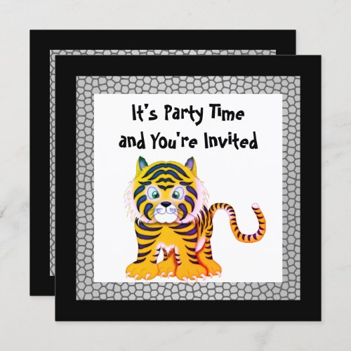 TIGER YELLOW BLACK REPTILE PRINT BIRTHDAY INVITATION