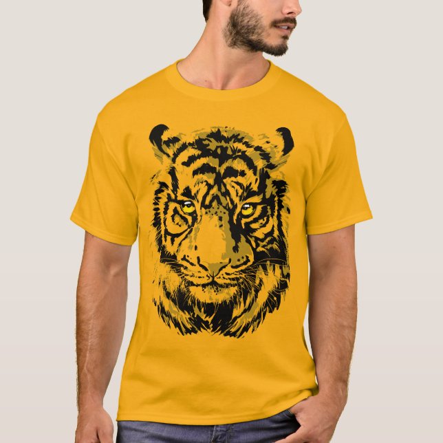 Tiger Yellow | Colorful Tiger Face T-Shirt (Front)