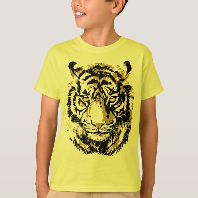 Tiger Yellow | Colorful Tiger Face  T-Shirt (Front)