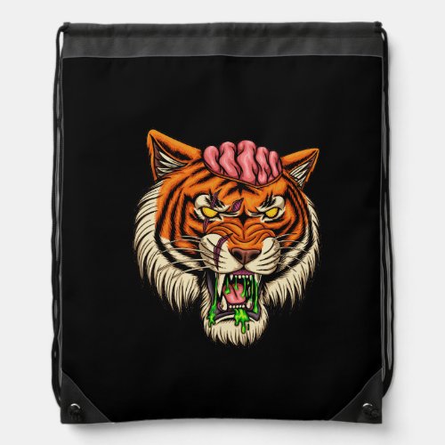 tiger zombie head vector illustration drawstring bag