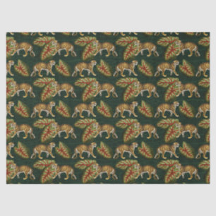 Tigers and Leaves on Green Decoupage Tissue Paper