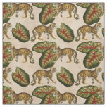 Tigers and Leaves on Tan Fabric