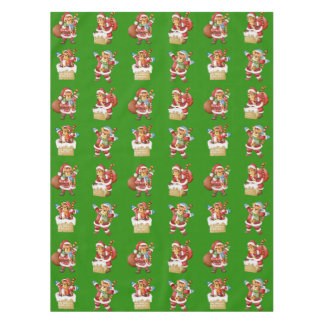Tigers as Santa Christmas repeating pattern design Tablecloth
