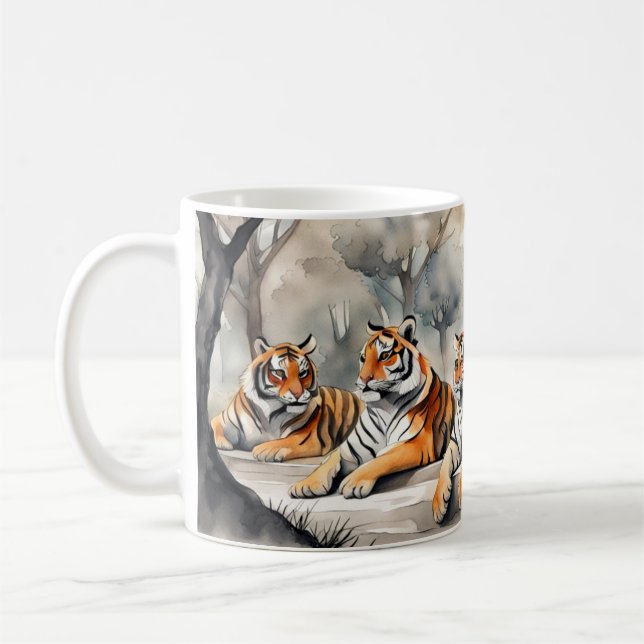 Tigers at Rest Watercolour Coffee Mug (Left)