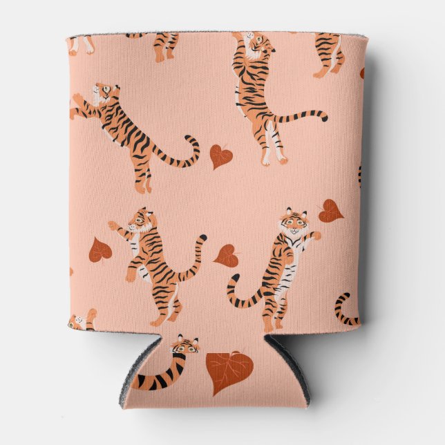 Tigers Autumn Leaves: Vintage Jumping Pattern Can Cooler (Front)
