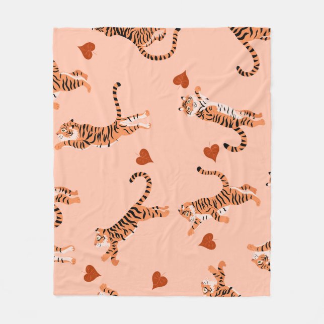 Tigers Autumn Leaves: Vintage Jumping Pattern Fleece Blanket (Front)