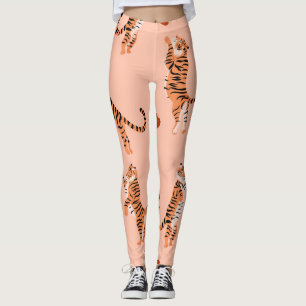 Tigers Autumn Leaves: Vintage Jumping Pattern Leggings