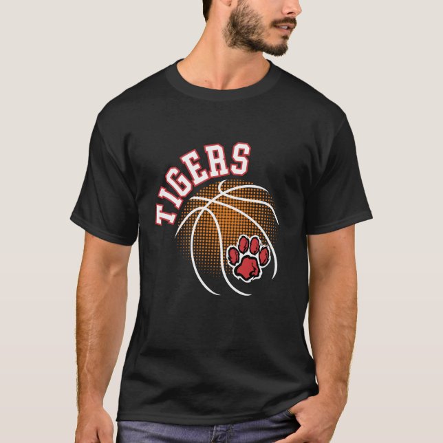 Tigers Basketball Red Tiger Pride Paw Print School T-Shirt (Front)