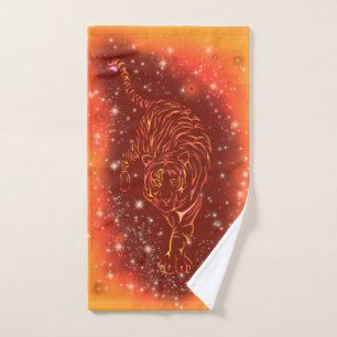 Tigers Bath Towels Running At Starry Night