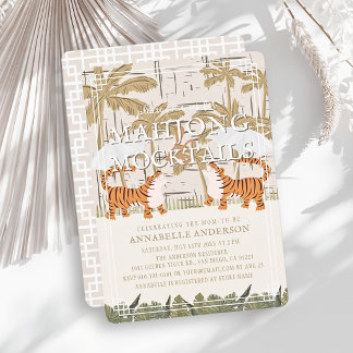 Tigers Beige Chinoiserie Mahjong Baby Shower Invitation
