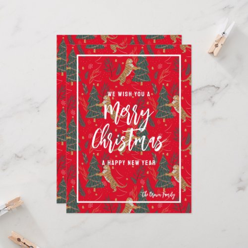 Tigers Christmas Trees Merry Christmas Greeting  Invitation