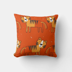 Tigers, hand drawn backdrop. Colorful seamless pat Throw Pillow