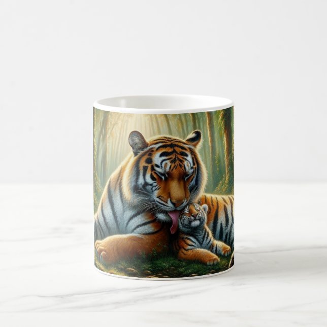 Tigers in a Lush Jungle Watercolor Painting Coffee Mug (Center)