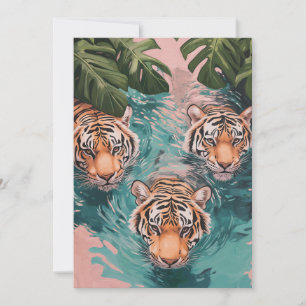 Tigers in Aquatic Adventure Holiday Card