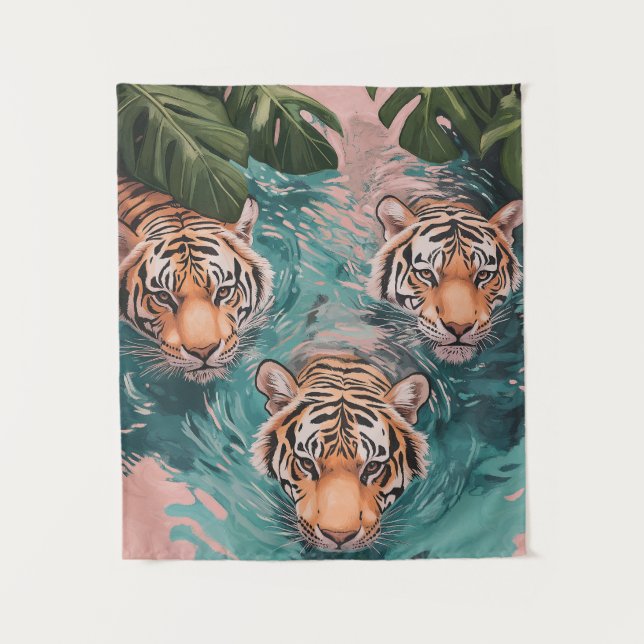 Tigers in Aquatic Adventure Tapestry (Front)