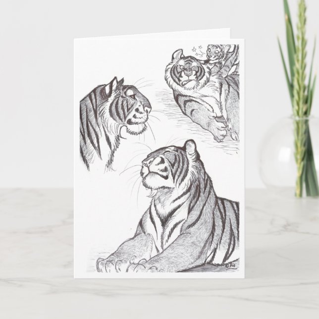 Tigers in black greeting card (Front)