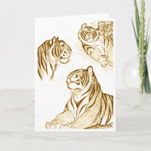 Tigers in sepia greeting card