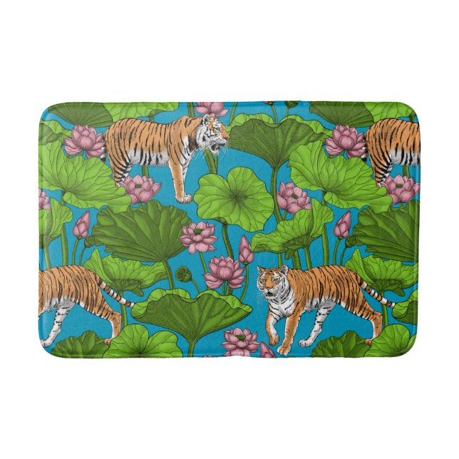 Tigers in the pink lotus pond bath mat (Front)