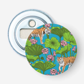 Tigers in the pink lotus pond bottle opener
