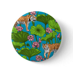 Tigers in the pink lotus pond button