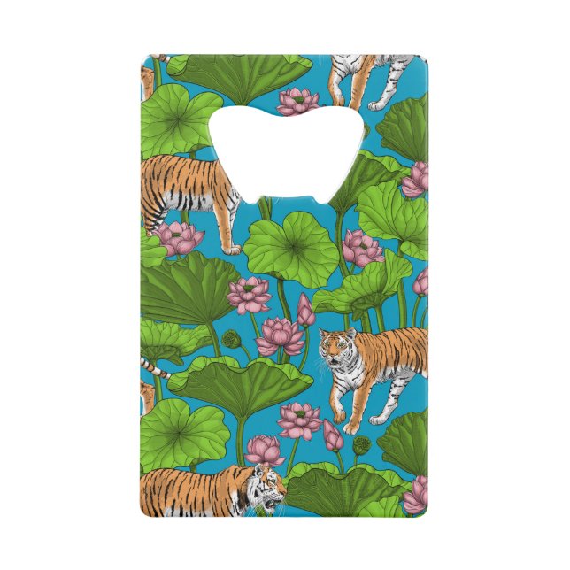 Tigers in the pink lotus pond credit card bottle opener (Front)