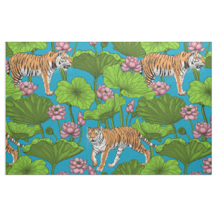 Tigers in the pink lotus pond fabric