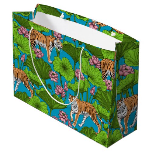 Tigers in the pink lotus pond large gift bag