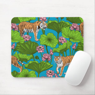Tigers in the pink lotus pond mouse pad