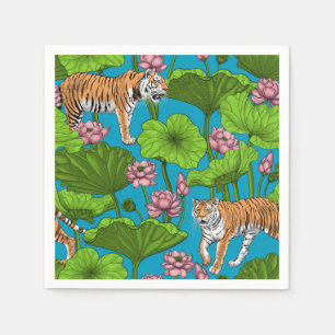 Tigers in the pink lotus pond napkins