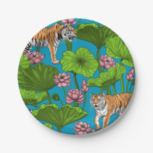 Tigers in the pink lotus pond paper plates