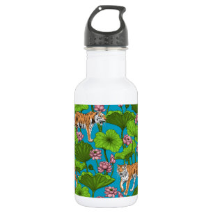 Tigers in the pink lotus pond stainless steel water bottle