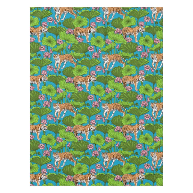 Tigers in the pink lotus pond tablecloth (Front)